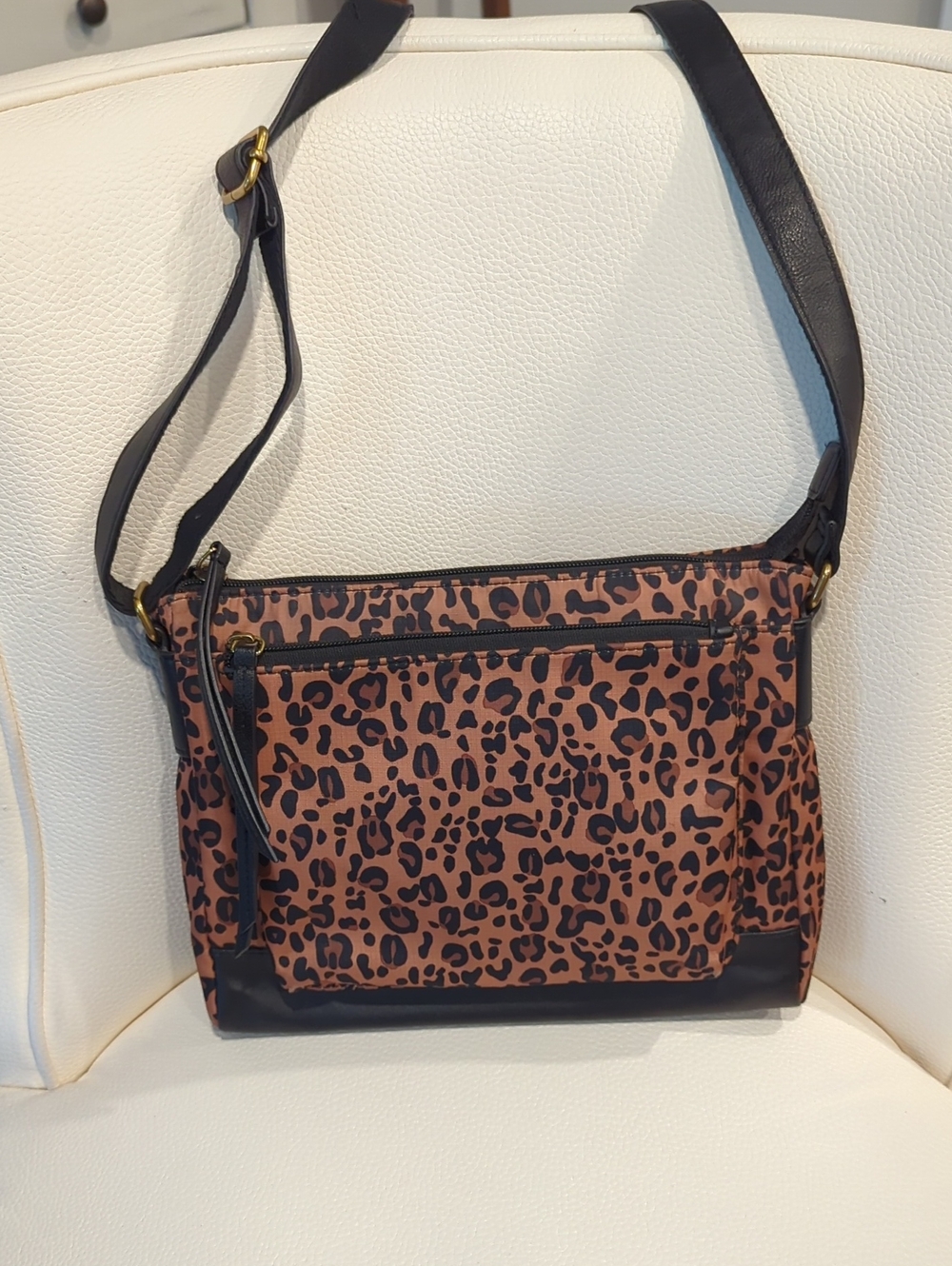 Fossil Leopard Print Crossbody in Brown and Black